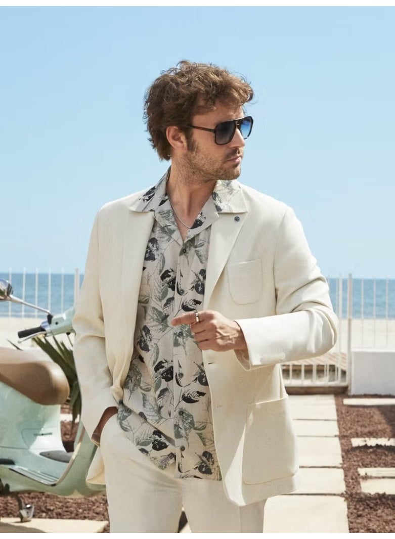 Dufy Beige Men's Slim Fit Plain Mono Collar Casual Jacket 104432 - Image 1
